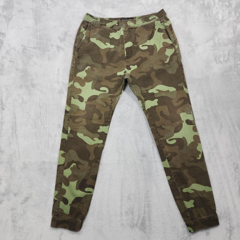 CJ Black Pants Mens 33x30 Green Camo Jogger Elastic Waist Canvas Stretch Casual